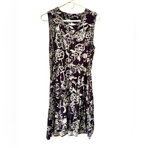 Lucky Brand Black and White Sleeveless V-Neck Midi Dress